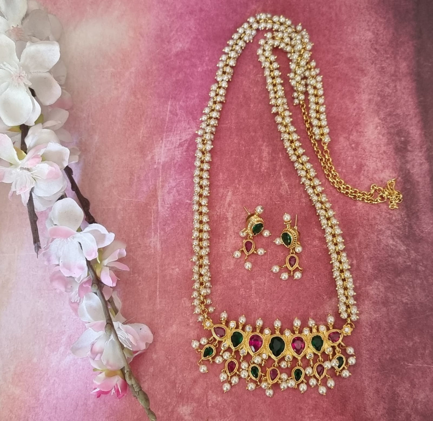 Tanmani Long [MUNOV23] - Traditional Maharashtrian Necklace - American Diamond Necklace Set - Shop now at Praagneek.com
