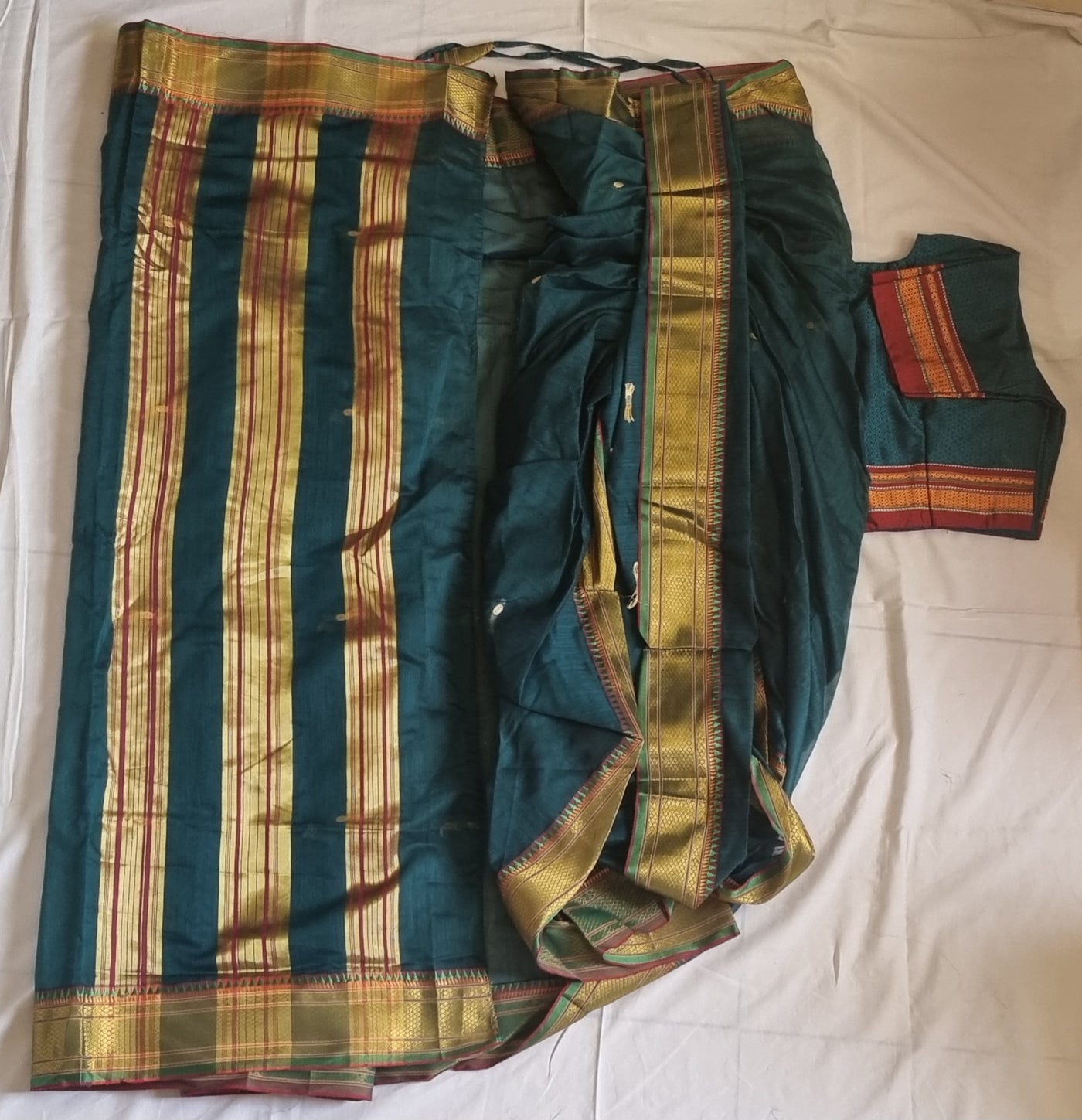 Stitched Marathi Soft Cotton Nauvari saree - Khan blouse - Upto 42 inch waist