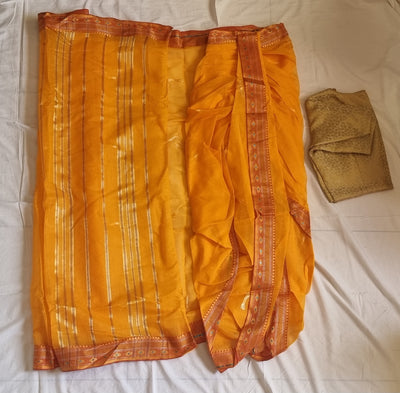 Stitched Marathi Soft Cotton Nauvari saree - Brocade blouse - Upto 42 inch waist