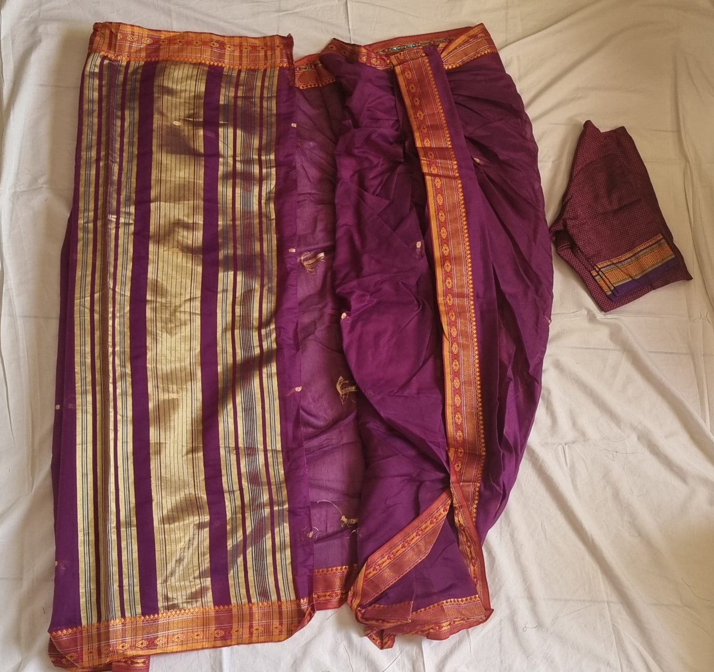 Stitched Marathi Soft Cotton Nauvari saree - Khan blouse - Upto 42 inch waist