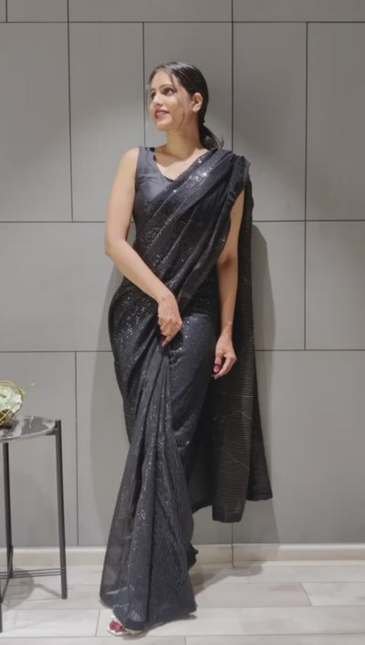 Sequin Stitched saree in Black