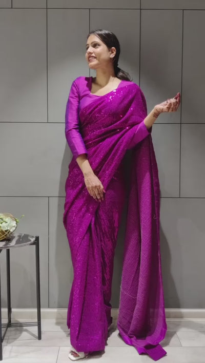 Sequin Stitched saree in Purple