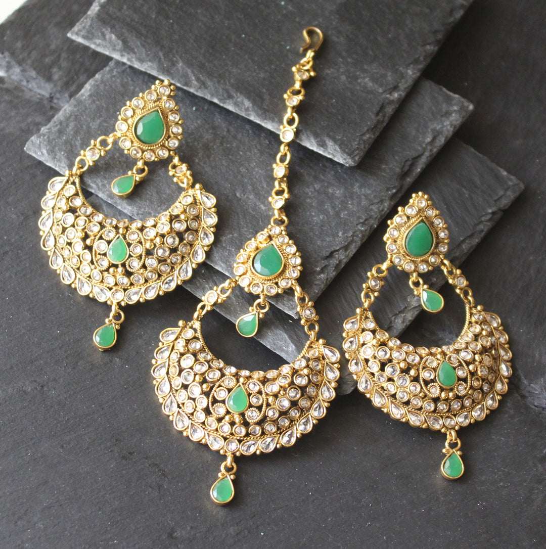 Maang tikka set in kundan Green Dubai UAE - Main Image